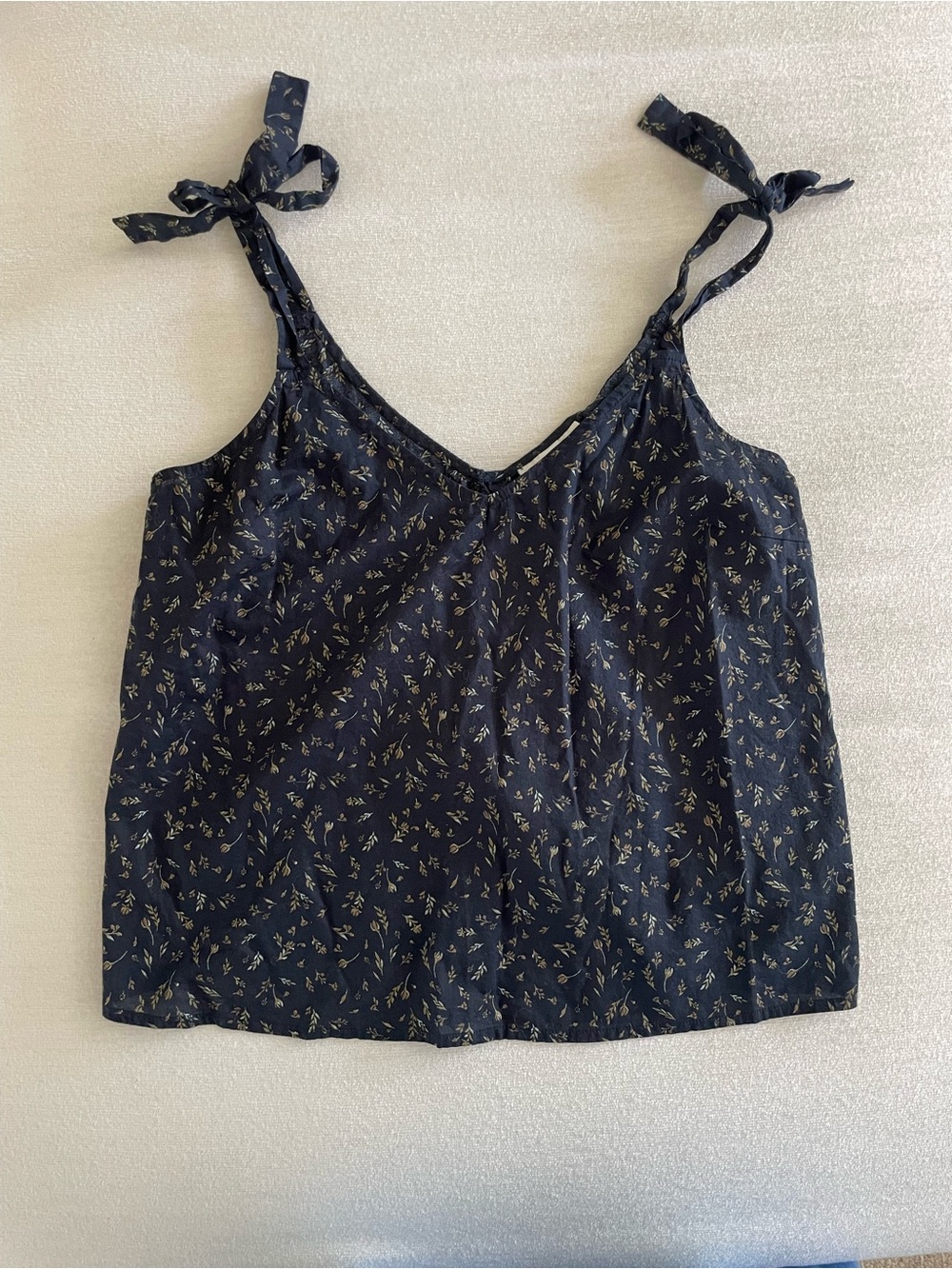 Sweetest Tie-Shoulder Floral Cami Tank Top - Navy 100% Cotton